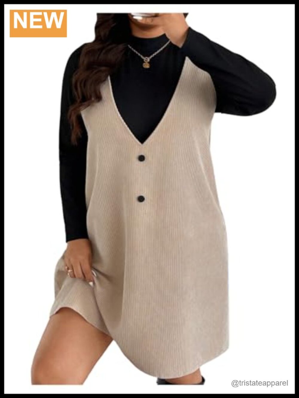 Plus Size 2 Piece T Shirt and Corduroy Overall Dress Set